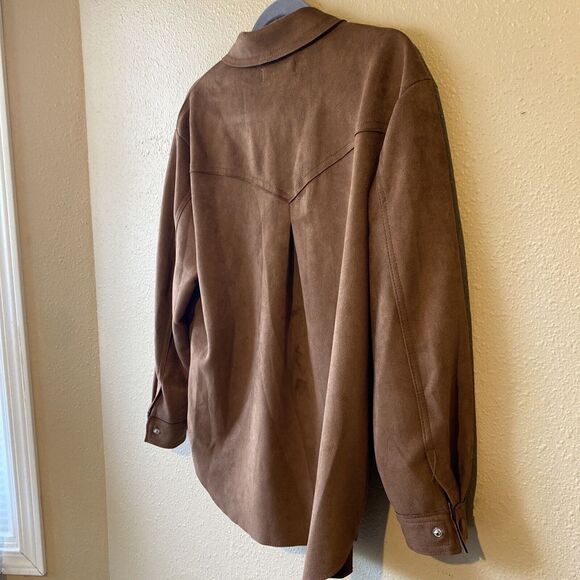 Philosophy Women's XS Vegan Suede Faux Caramel Brown Snap Shacket Western Jacket - Picture 14 of 14